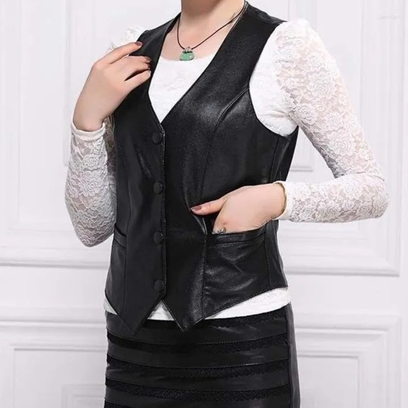 Vintage Hecho En Mexico Genuine Leather Lace Side Vest - Picture 2 of 10